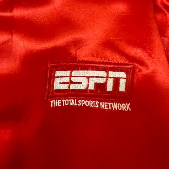Vintage ESPN Pyramid Red Satin Bomber Jacket Size Medium (Unisex) - Picture 2 of 16